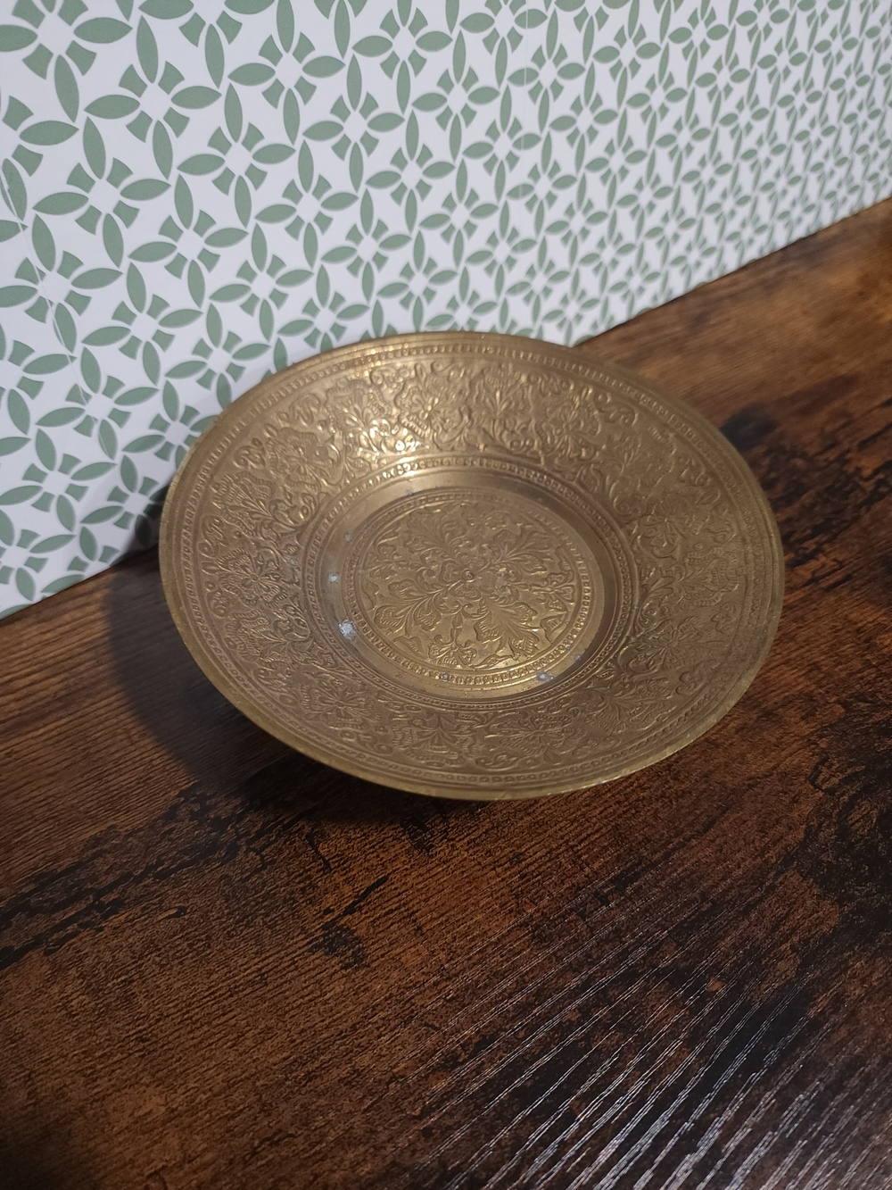 Ornate Vintage Brass Decorative Bowl Wirh Foral Design